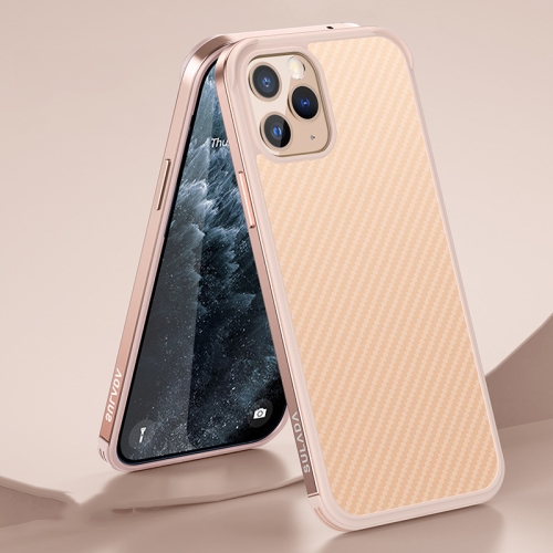 

For iPhone 11 Pro SULADA Luxury 3D Carbon Fiber Textured Shockproof Metal + TPU Frame Case (Rose Gold)