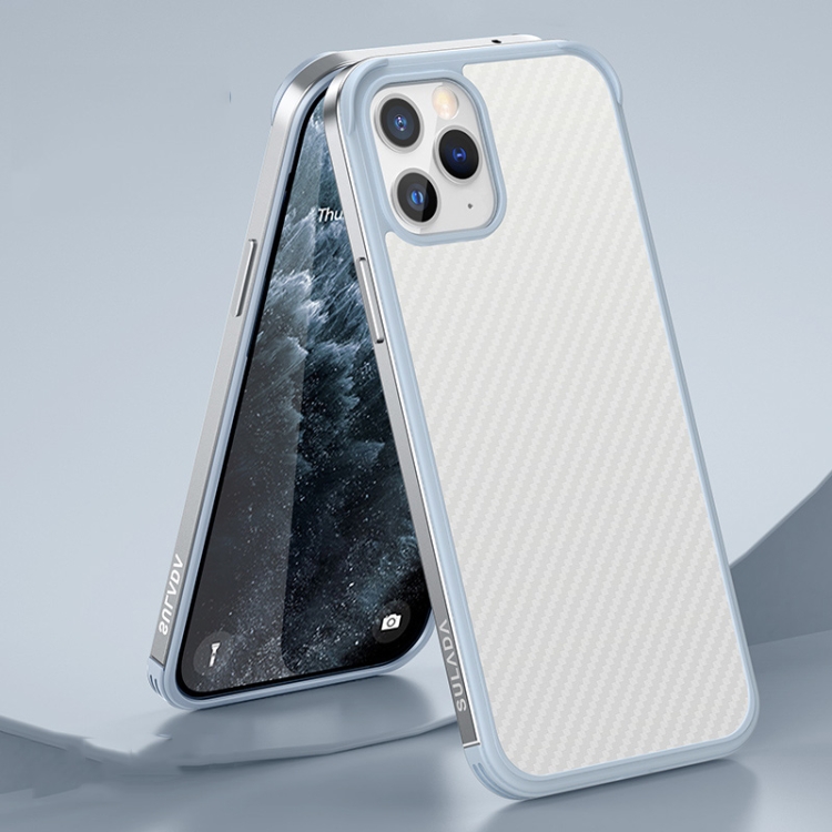 

For iPhone 11 Pro SULADA Luxury 3D Carbon Fiber Textured Shockproof Metal + TPU Frame Case (Silver)