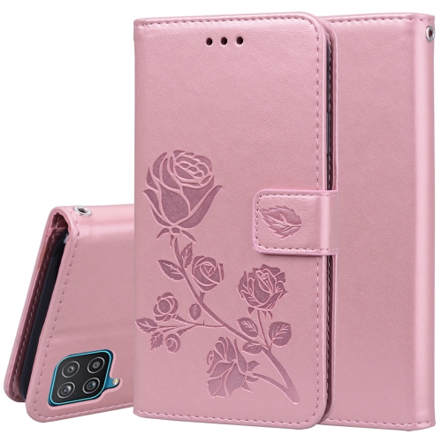 

For Samsung Galaxy A12 Rose Embossed Horizontal Flip PU Leather Case with Holder & Card Slots & Wallet(Rose Gold)