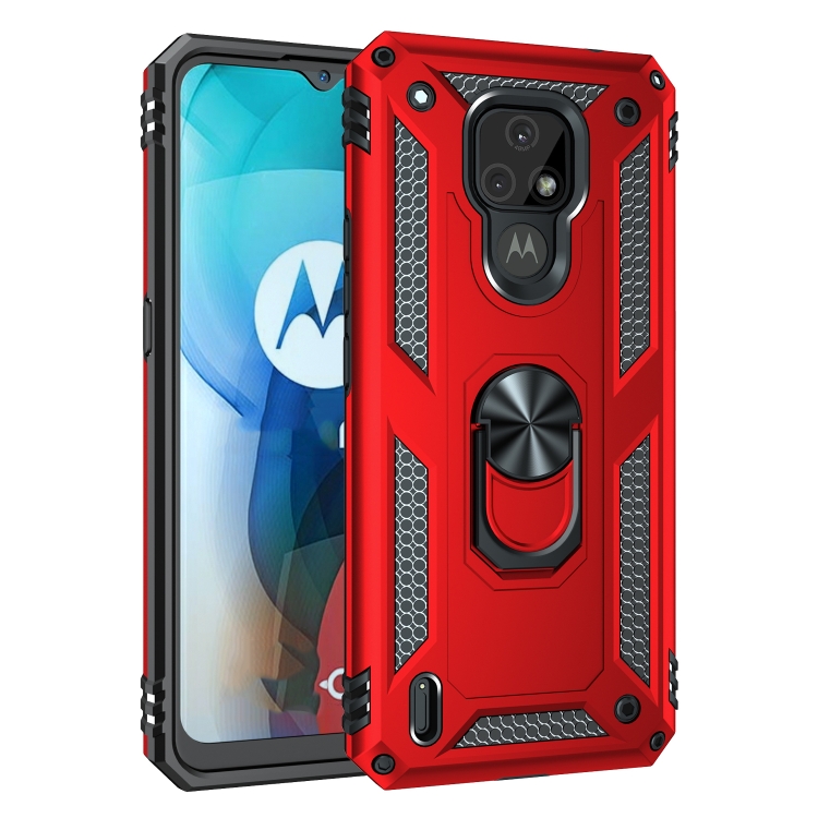 

For Motorola Moto E7 Shockproof TPU + PC Protective Case with 360 Degree Rotating Holder(Red)