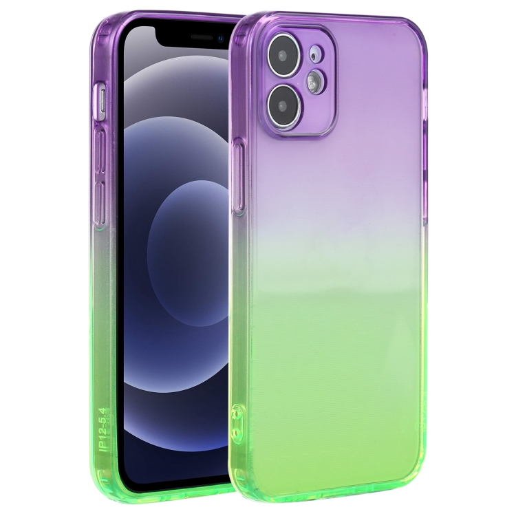 

Straight Edge Gradient Color TPU Protective Case For iPhone 12 mini(Purple Green)