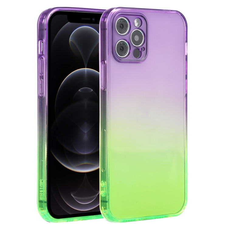 

Straight Edge Gradient Color TPU Protective Case For iPhone 12 Pro(Purple Green)