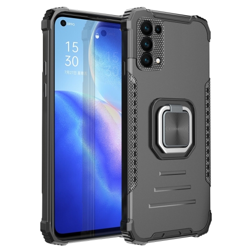 

For OPPO Reno 5 Fierce Warrior Series Armor All-inclusive Shockproof Aluminum Alloy + TPU Protective Case with Ring Holder(Black)