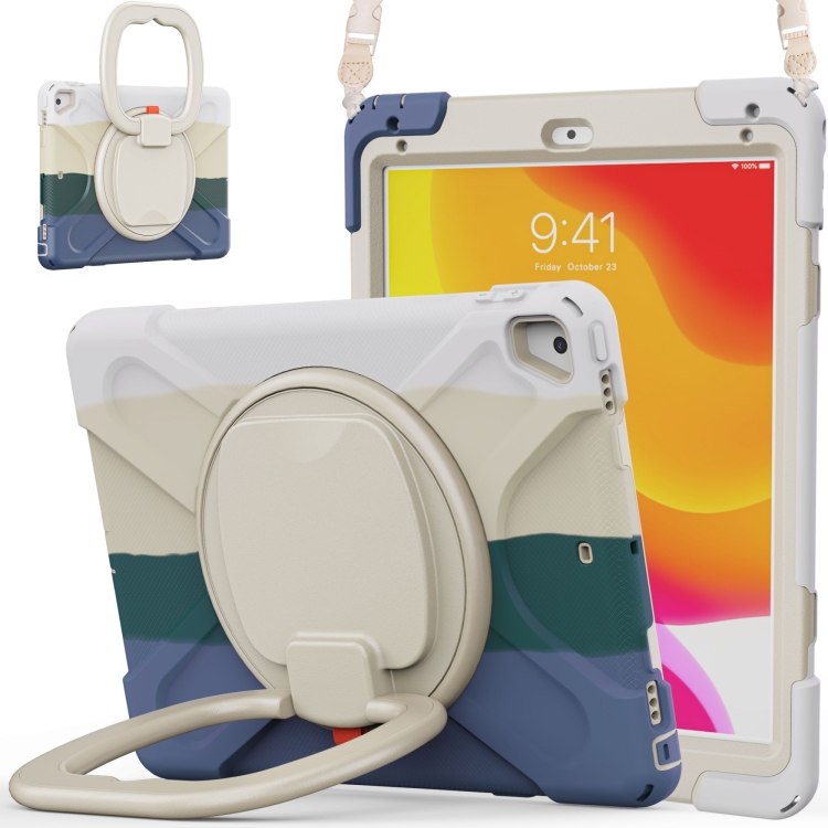 

For iPad 9.7 inch (2018/2017) Silicone + PC Protective Case with Holder & Shoulder Strap(Colorful Green)