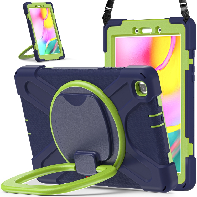 

For Samsung Galaxy Tab A 8.0 (2019) T290 / T295 Silicone + PC Protective Case with Holder & Shoulder Strap(Navy Blue + Yellow Green)