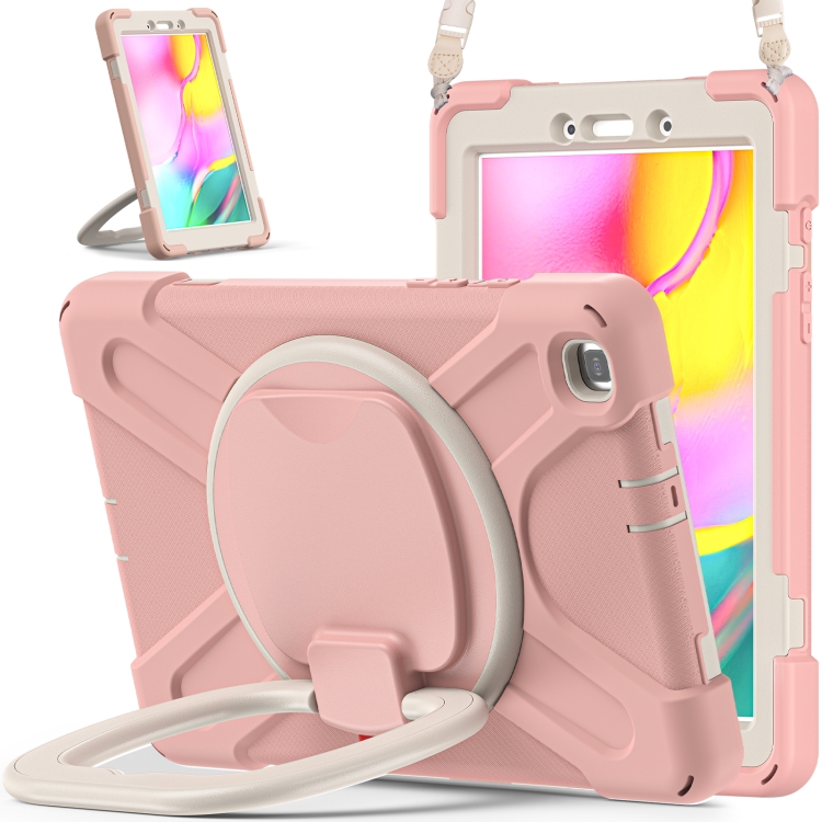 

For Samsung Galaxy Tab A 8.0 (2019) T290 / T295 Silicone + PC Protective Case with Holder & Shoulder Strap(Rose Gold)