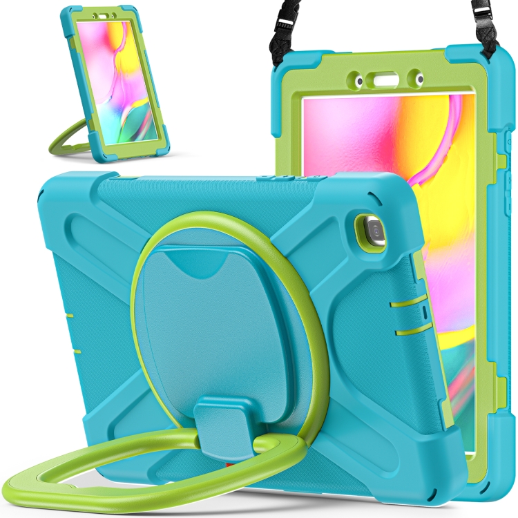 

For Samsung Galaxy Tab A 8.0 (2019) T290 / T295 Silicone + PC Protective Case with Holder & Shoulder Strap(Light blue+Yellow Green)