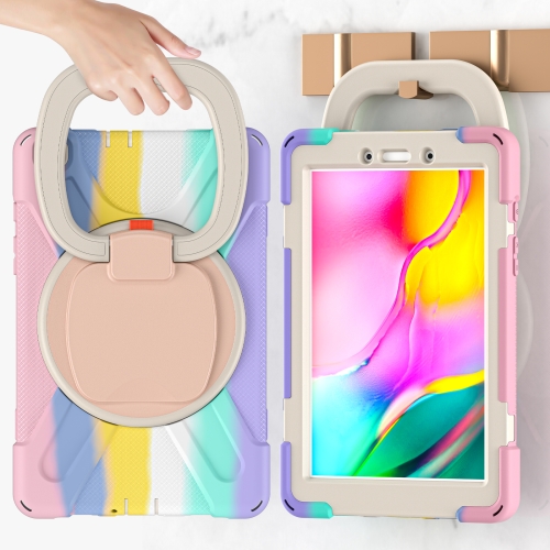 

For Samsung Galaxy Tab A 8.0 (2019) T290 / T295 Silicone + PC Protective Case with Holder & Shoulder Strap(Colorful Pink)