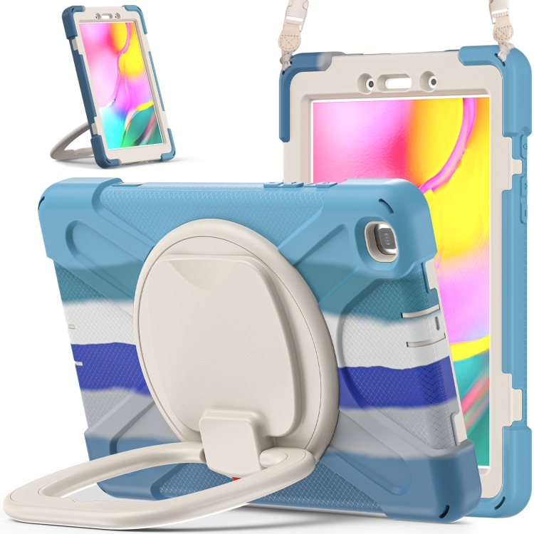 

For Samsung Galaxy Tab A 8.0 (2019) T290 / T295 Silicone + PC Protective Case with Holder & Shoulder Strap(Colorful Blue)