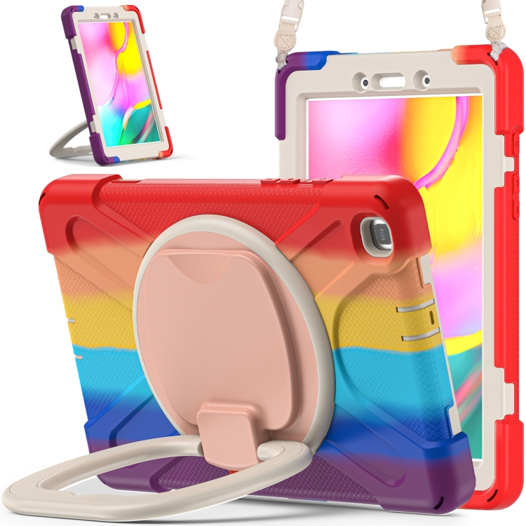 

For Samsung Galaxy Tab A 8.0 (2019) T290 / T295 Silicone + PC Protective Case with Holder & Shoulder Strap(Colorful Red)
