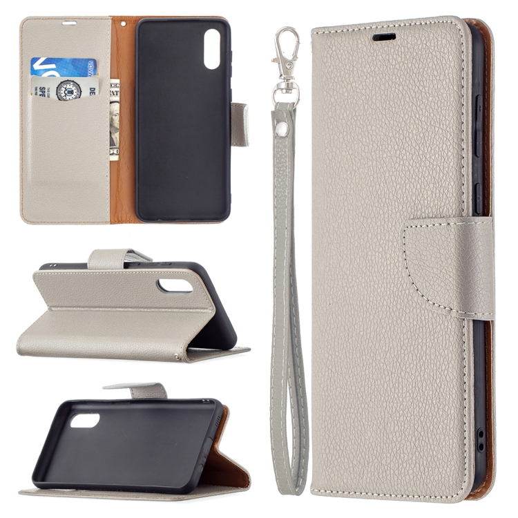 

For Samsung Galaxy A02 Litchi Texture Pure Color Horizontal Flip Leather Case with Holder & Card Slots & Wallet & Lanyard(Gray)