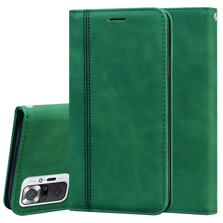 

For Xiaomi Redmi Note 10 Pro Frosted Business Magnetic Horizontal Flip PU Leather Case with Holder & Card Slot & Lanyard(Green)