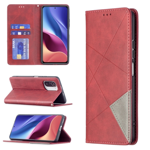 

For Xiaomi Mi 11i / Poco F3 / Redmi K40 Rhombus Texture Horizontal Flip Magnetic Leather Case with Holder & Card Slots(Red)