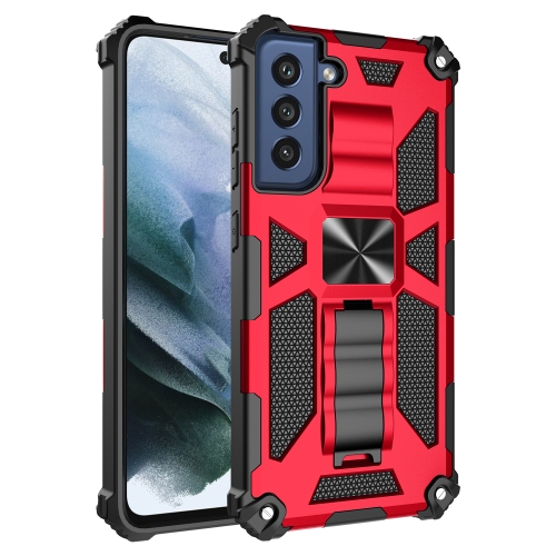 

For Samsung Galaxy S21 FE Shockproof TPU + PC Magnetic Protective Case with Holder(Red)