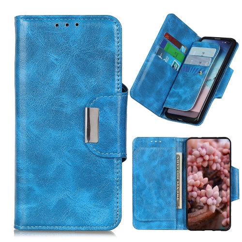 

For Samsung Galaxy A22 4G Crazy Horse Texture Magnetic Buckle Horizontal Flip Leather Case with Holder & 6-Card Slots & Wallet(Blue)