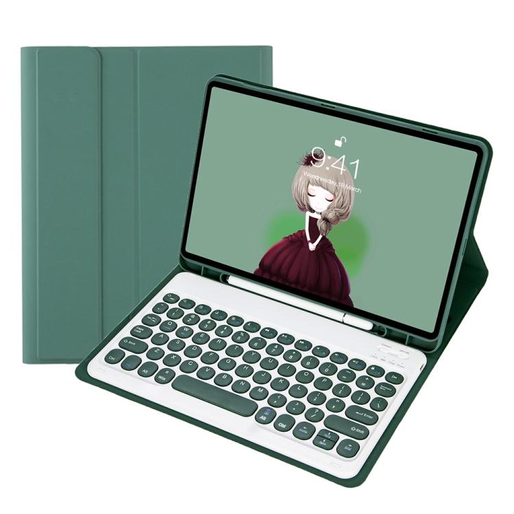 

YT102B Detachable Candy Color Skin Feel Texture Round Keycap Bluetooth Keyboard Leather Case For iPad 10.2 2020 & 2019 / Air 2019 / Pro 10.5 inch(Dark Green)