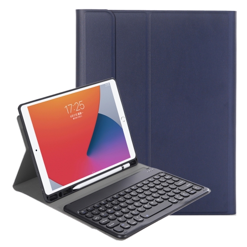 

YA870B Detachable Lambskin Texture Round Keycap Bluetooth Keyboard Leather Tablet Case with Pen Slot & Stand For Samsung Galaxy Tab S7 T870 / T875 11 inch 2020(Dark Blue)