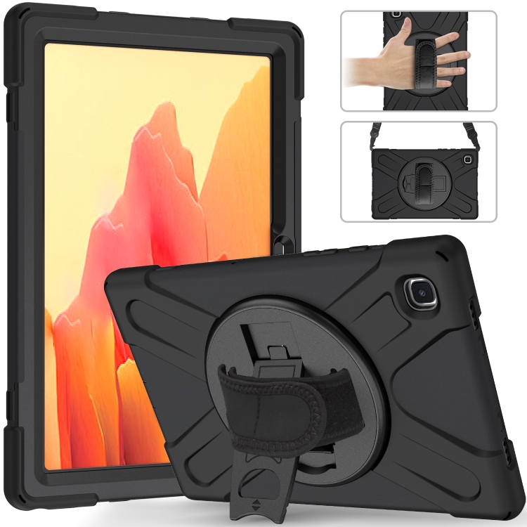 

For Samsung Galaxy Tab A7 10.4 2020 T500 / T505 Shockproof Colorful Silicone + PC Protective Case with Holder & Shoulder Strap & Hand Strap(Black)