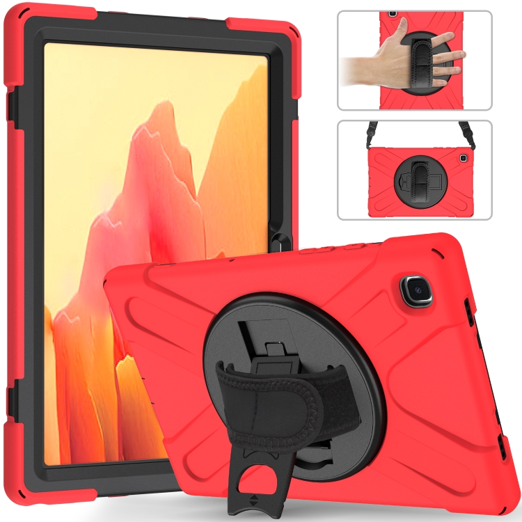 

For Samsung Galaxy Tab A7 10.4 2020 T500 / T505 Shockproof Colorful Silicone + PC Protective Case with Holder & Shoulder Strap & Hand Strap(Red)