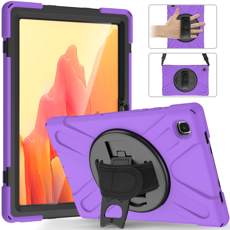 

For Samsung Galaxy Tab A7 10.4 2020 T500 / T505 Shockproof Colorful Silicone + PC Protective Case with Holder & Shoulder Strap & Hand Strap & Screen Protector(Purple)