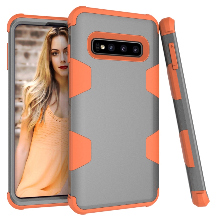 

For Samsung Galaxy S10 Contrast Color Silicone + PC Shockproof Case(Grey+Orange)