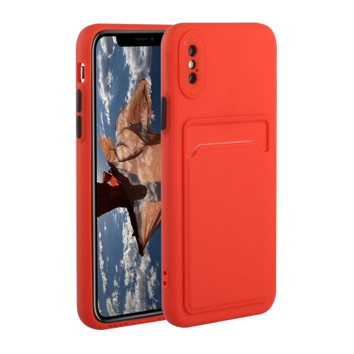 

Card Slot Design Shockproof TPU Protective Case For iPhone X / XS(Red)