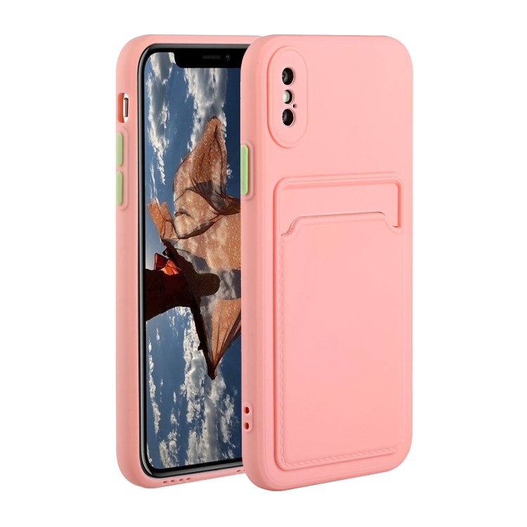 

Card Slot Design Shockproof TPU Protective Case For iPhone X / XS(Pink)
