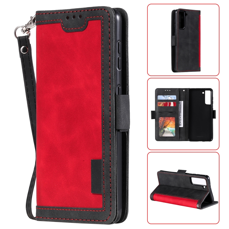 

For Samsung Galaxy S21 FE Retro Splicing Horizontal Flip Leather Case with Card Slots & Holder & Wallet(Red)