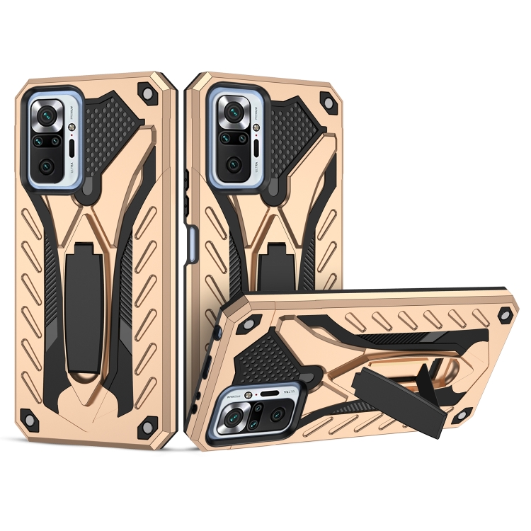 

For Xiaomi Redmi Note 10 Pro Shockproof TPU + PC Protective Case with Holder(Gold)