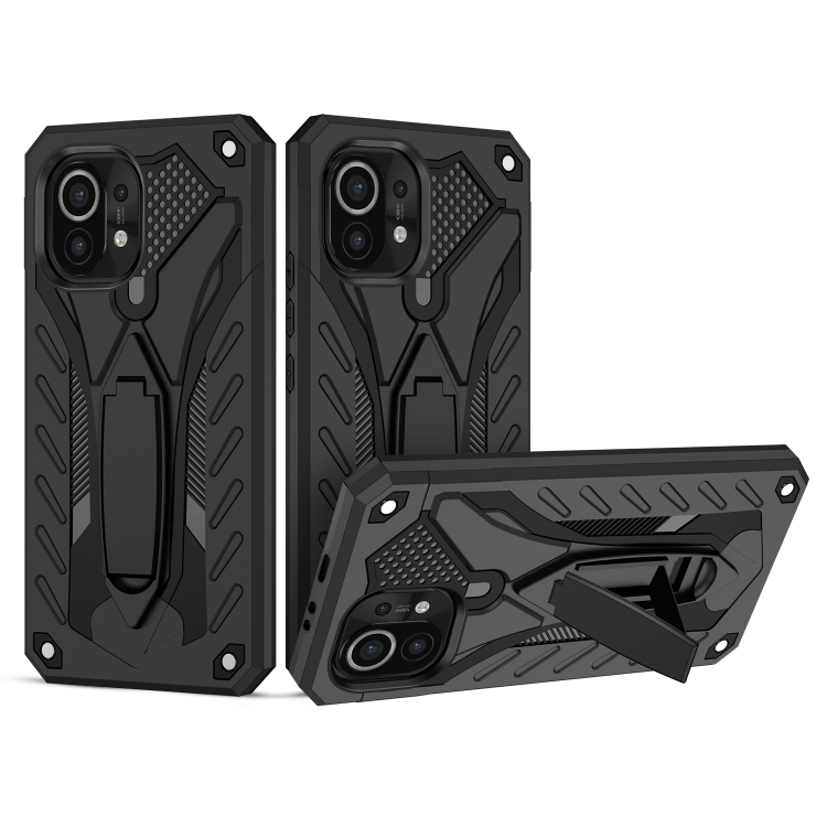 

For Xiaomi Mi 11 Shockproof TPU + PC Protective Case with Holder(Black)