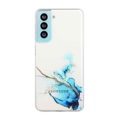 

For Samsung Galaxy S21 FE Hollow Marble Pattern TPU Precise Hole Protective Case(Blue)