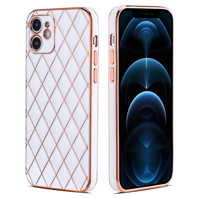 

For iPhone 11 Electroplated Rhombic Pattern Sheepskin TPU Protective Case (White)
