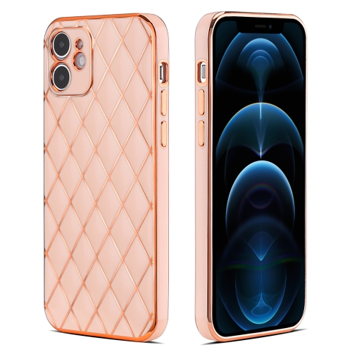 

For iPhone 11 Electroplated Rhombic Pattern Sheepskin TPU Protective Case (Pink)