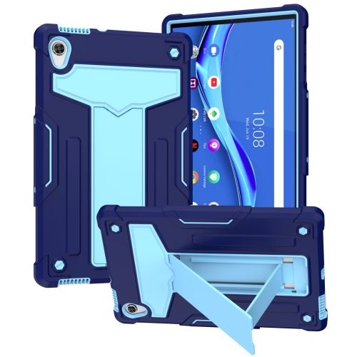 

For Lenovo Tab M10 HD 2nd Gen TB-X306X T-shaped Bracket Contrast Color Shockproof PC + Silicone Flat Protective Case(Navy Blue + Blue)