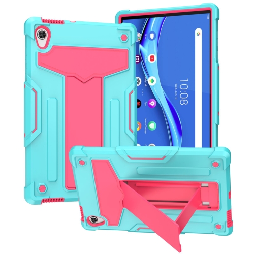 

For Lenovo Tab M10 HD 2nd Gen TB-X306X T-shaped Bracket Contrast Color Shockproof PC + Silicone Flat Protective Case(Mint Green + Rose Red)
