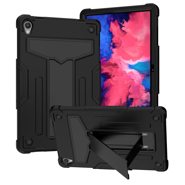 

For Lenovo Tab P11 (Tab-J606F) T-shaped Bracket Contrast Color Shockproof PC + Silicone Flat Protective Case(Black)