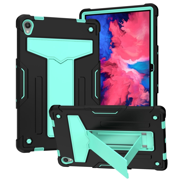 

For Lenovo Tab P11 (Tab-J606F) T-shaped Bracket Contrast Color Shockproof PC + Silicone Flat Protective Case(Black + Mint Green)