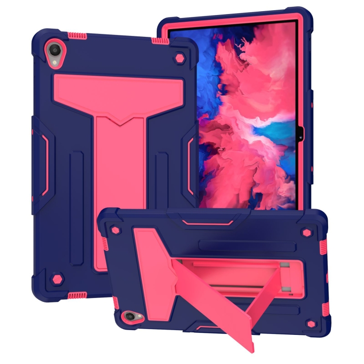 

For Lenovo Tab P11 (Tab-J606F) T-shaped Bracket Contrast Color Shockproof PC + Silicone Flat Protective Case(Navy Blue + Rose Red)