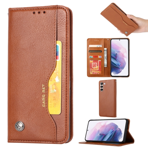 

For Samsung Galaxy S21 FE Knead Skin Texture Horizontal Flip Leather Case with Photo Frame & Holder & Card Slots & Wallet(Brown)