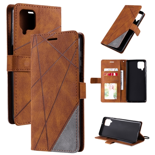 

For Samsung Galaxy A12 Skin Feel Splicing Horizontal Flip Leather Case with Holder & Card Slots & Wallet & Photo Frame(Brown)