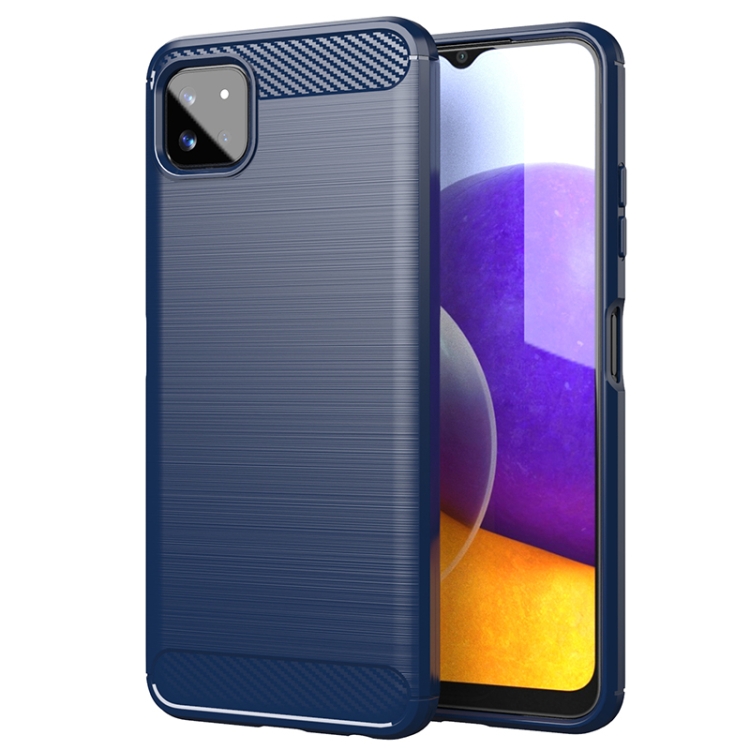 

For Samsung Galaxy A22 5G Brushed Texture Carbon Fiber TPU Case(Blue)
