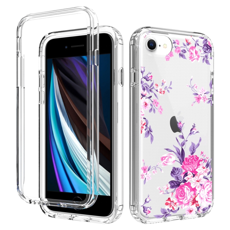 

For iPhone SE 2022 / SE 2020 / 8 / 7 2 in 1 High Transparent Painted Shockproof PC + TPU Protective Case(Rose Flower)