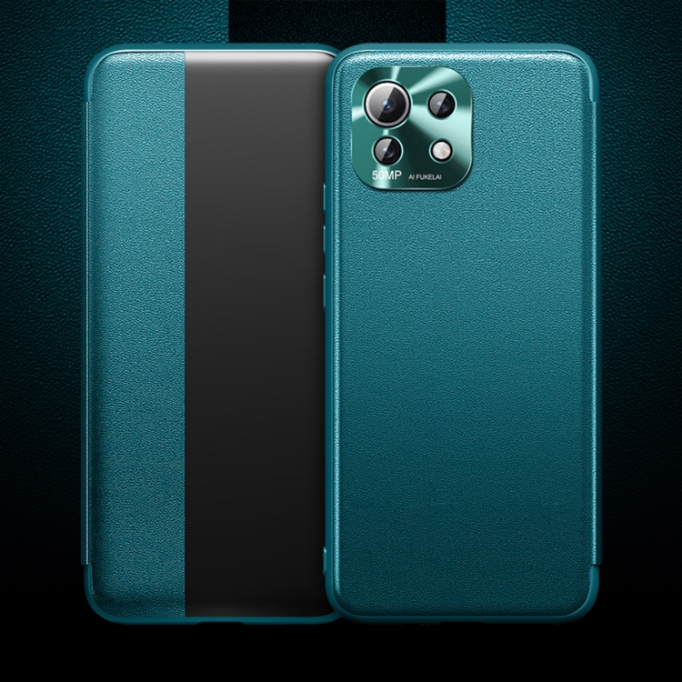 

For Xiaomi Mi 11 Lite Magnetic Side Window View Shockproof Horizontal Flip Leather Case(Green)