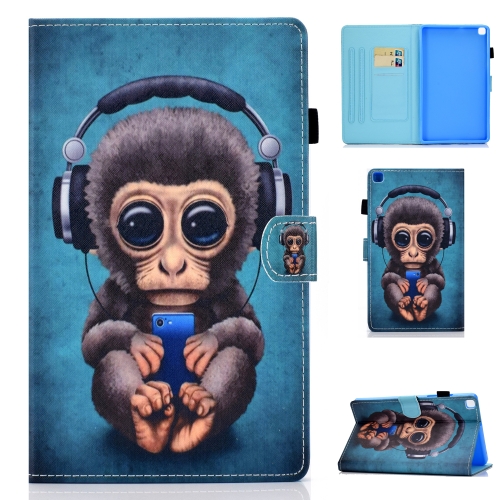

For Samsung Galaxy Tab A7 Lite 8.7 inch (2021) SM-T220 / T225 Colored Drawing Stitching Horizontal Flip Leather Case with Holder & Card Slots(Headphone Monkey)