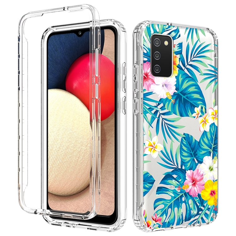

For Samsung Galaxy A02s 2 in 1 High Transparent Painted Shockproof PC + TPU Protective Case(Banana Leaf)