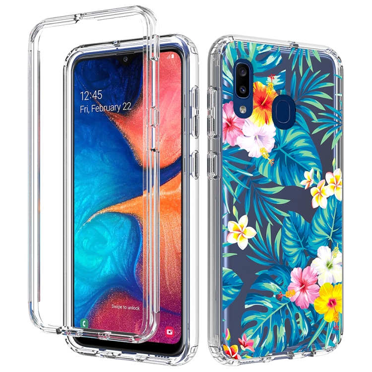 

For Samsung Galaxy A20 2 in 1 High Transparent Painted Shockproof PC + TPU Protective Case(Banana Leaf)