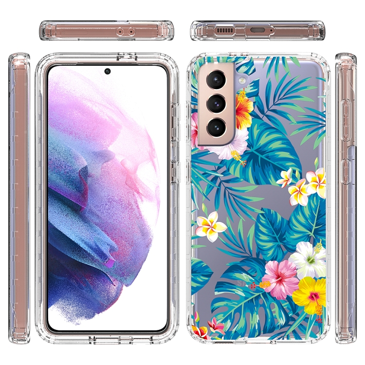 

For Samsung Galaxy S21 5G 2 in 1 High Transparent Painted Shockproof PC + TPU Protective Case(Banana Leaf)