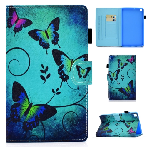 

For Samsung Galaxy Tab A7 Lite 8.7 inch (2021) SM-T220 / T225 Colored Drawing Stitching Horizontal Flip Leather Case with Holder & Card Slots(Green Butterflies)