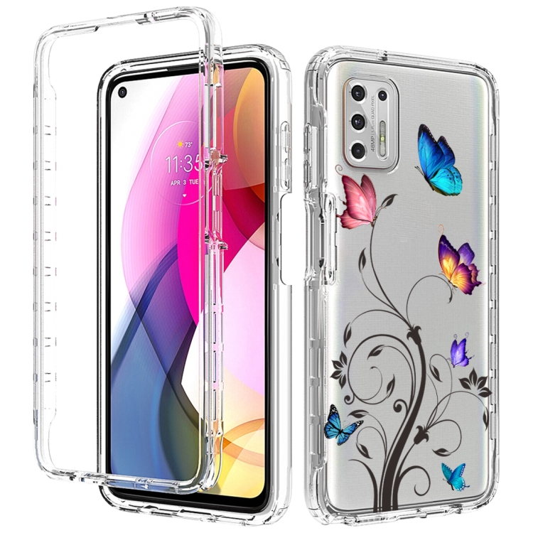 

For Motorola Moto G Stylus (2021) 2 in 1 High Transparent Painted Shockproof PC + TPU Protective Case(Butterfly Love Flower)