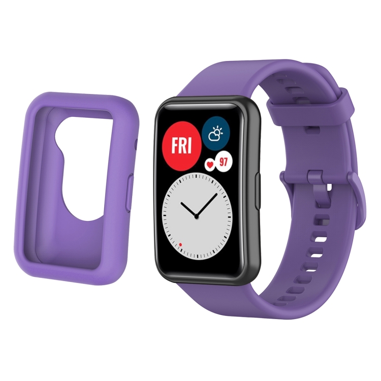 

For Huawei Watch Fit Protective Silicone Case + Silicone Watchband Kit(Light Purple)